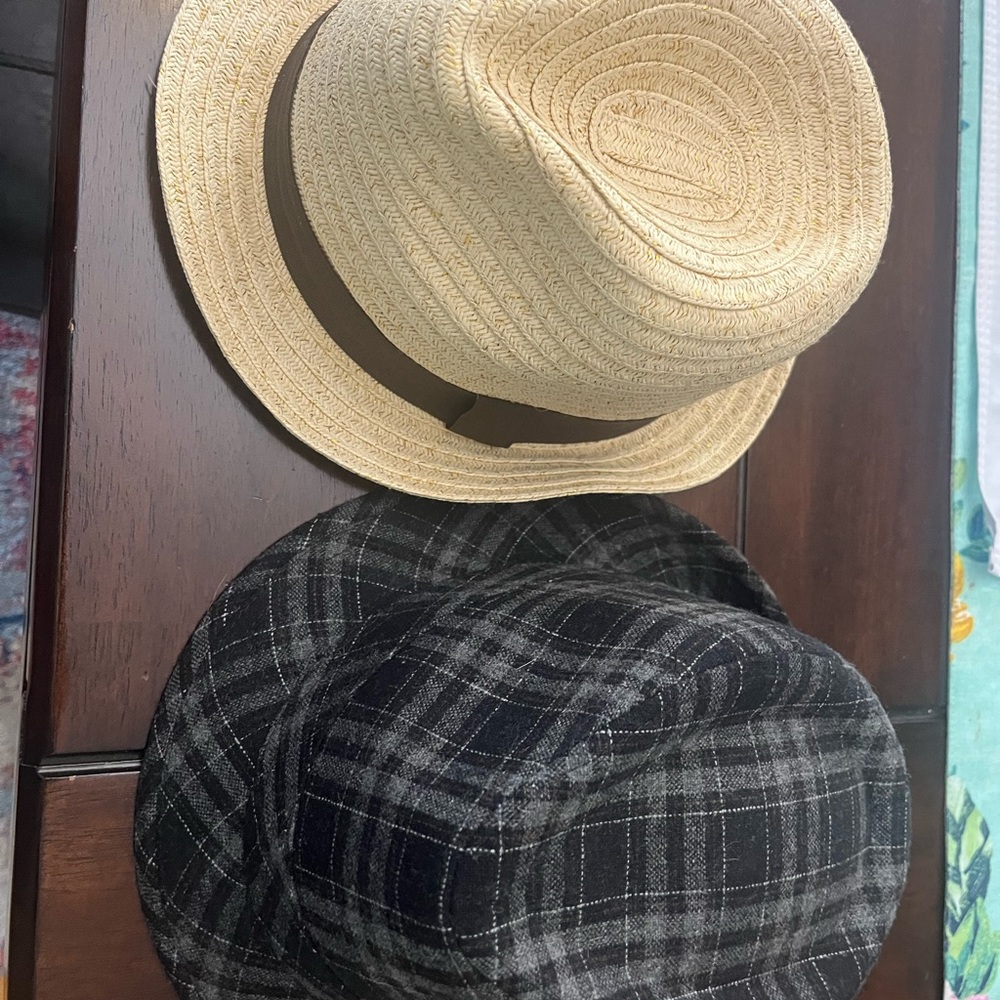 Fedora Hats Set of 2 Unisex, Black plaid and Tan